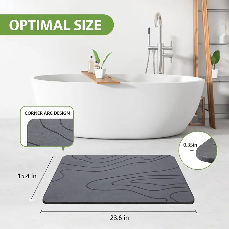 Stone Bath Mat – Non-Slip Diatomaceous Earth Shower Mat, Super Absorbent & Quick-Drying Bathroom Floor Mat, Easy-to-Clean Diatomite Bath Stone for Safer, Dryer Steps (23.6" x 15.4", Gray)