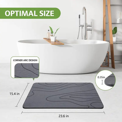 Stone Bath Mat – Non-Slip Diatomaceous Earth Shower Mat, Super Absorbent & Quick-Drying Bathroom Floor Mat, Easy-to-Clean Diatomite Bath Stone for Safer, Dryer Steps (23.6" x 15.4", Gray)