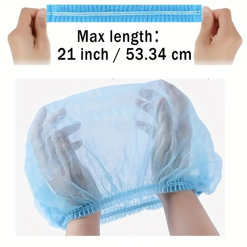 100 disposable non-woven fluffy hats, hair net elastic hats, hair caps, shower caps for beauty salons, spas, and dust-free workspaces, 21 inches