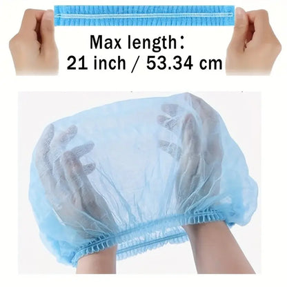 100 disposable non-woven fluffy hats, hair net elastic hats, hair caps, shower caps for beauty salons, spas, and dust-free workspaces, 21 inches