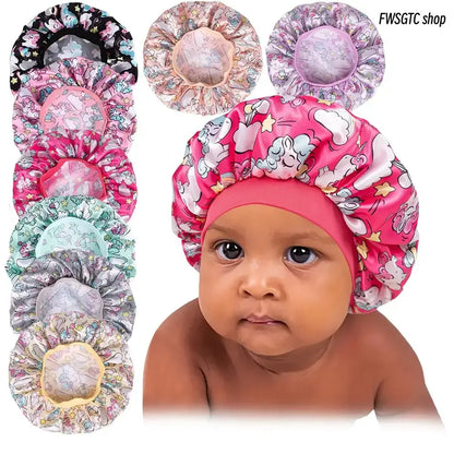 Child's Silk-Like Satin Sleep Bonnet - Snug Fit Hair Care Cover for Sleep & Bath, Soft Printed Reusable Breathable Sport Rainwear-Compatible Accessory