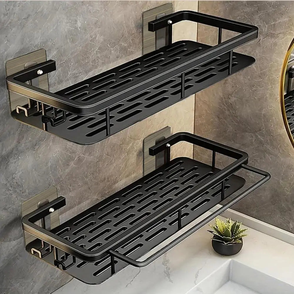 Bathroom Shelf, 2 Counts/set Wall Mounted No-drill Hanging Shower Organizer, Space-saving Organizer with Hook, Shower Rack, Bathroom Accessories, Shower Bath Tool, Home Goods Shower Caddy, Shower Storage Set