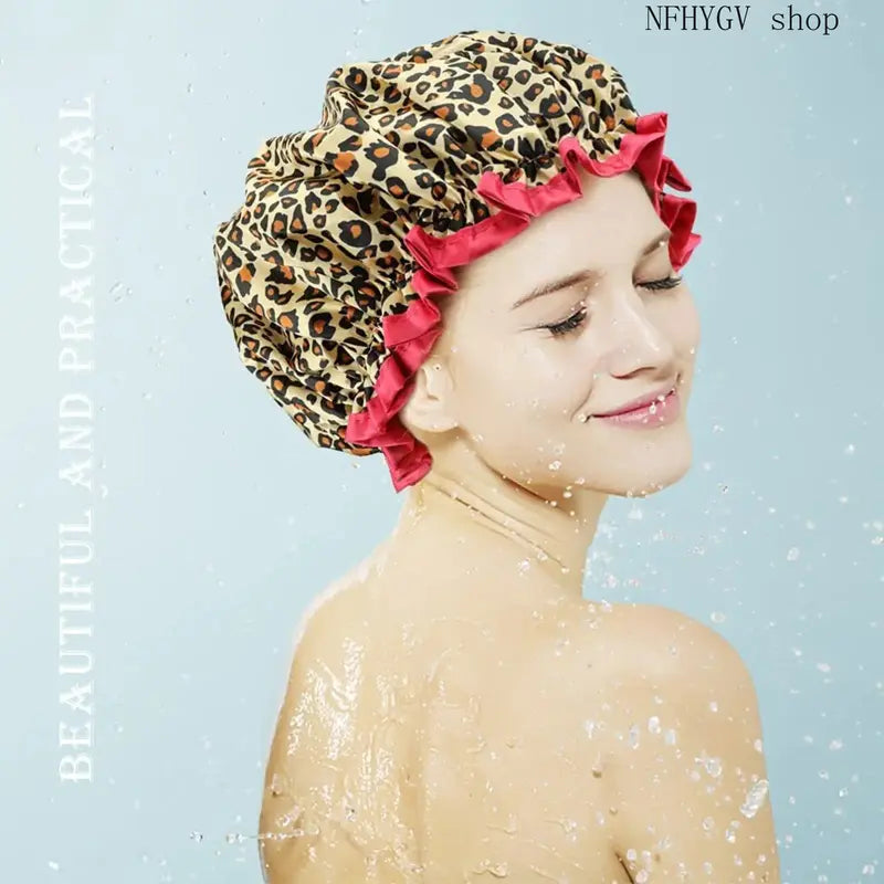 Women’s Double-Layer Waterproof Elastic Shower Cap, Reusable Eco-Friendly Leak-Proof Hair Protection Head Cover, Lightweight Multi-Purpose Accessory for Bathing Skincare Cooking And Daily Hair Care Routines