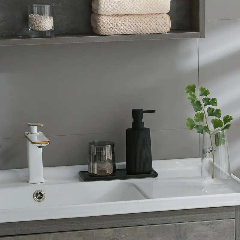 Small Soap Dispenser for Bathroom and Kitchen, Modern Farmhouse Striped Style Plastic Hand Soap Dish Soap Dispenser with Pump - Matte Black