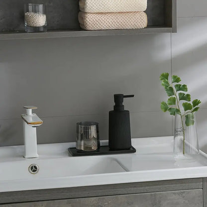 Small Soap Dispenser for Bathroom and Kitchen, Modern Farmhouse Striped Style Plastic Hand Soap Dish Soap Dispenser with Pump - Matte Black