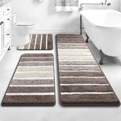 [SeptemberStockUp] HEBE Boho 3-Piece Washable Shaggy Bath Rugs Set, Non-Slip Stays Put Grip Absorbent Microfiber Mats with U-Shaped Contour Toilet Rug, Traditional Look Aztec Western Carpet for Tub/Shower Indoor Areas