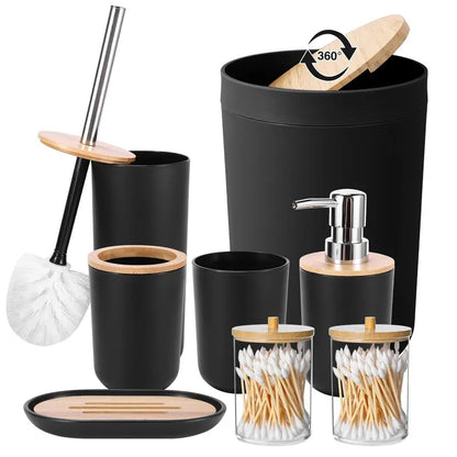 9PCS Durable Multifunctional Plastic Bathroom Sets Full Set - Lightweight Home Accessory Kit for RV, Apartment - Trash Can, Toilet Brush, Toothbrush Holder, Lotion Dispenser, Soap Dish, Cup, Vanity Tray, Qtip Holder - Ideal Dorm Gift