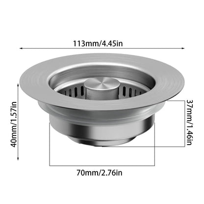 3 in 1 Kitchen Sink Drain Strainer, Stainless Steel Sink Stopper, Anti-clogging Drainage Odor Filter Sink Plug for US Standard 3 1/2 Inch Drain, Home Goods