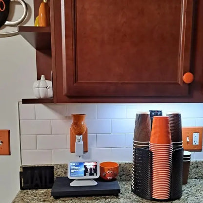 Coffee Cup Dispenser, Disposable Paper Cup and Lid Holder 360° Rotatable with 4 Compartments,Can Stacking 3-16oz Cups and Lid Holder for Coffee Shop,Home Countertop,Office,Restaurant,Kitchen
