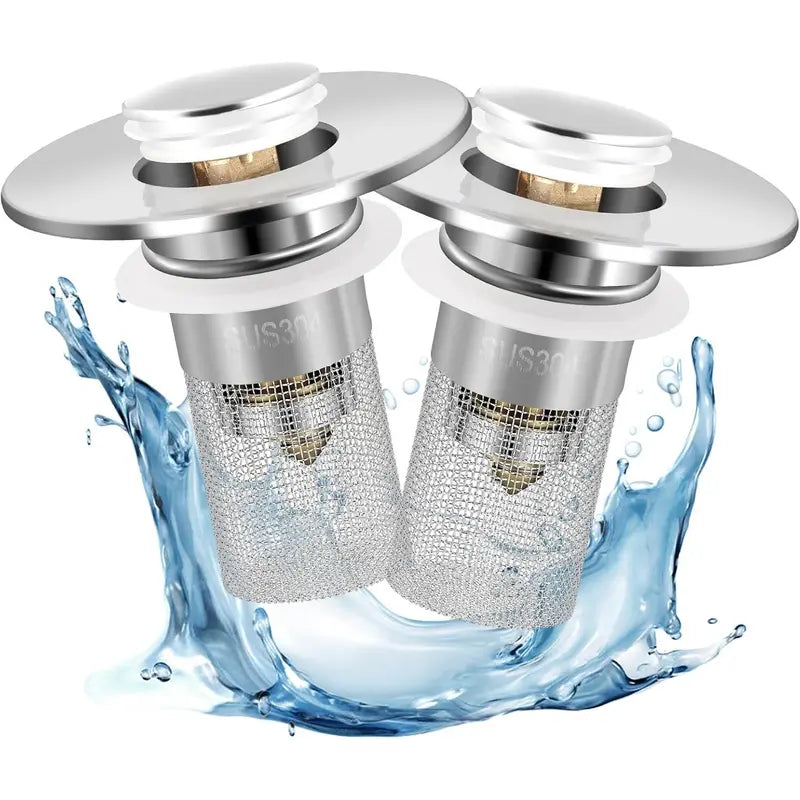 Bathroom Sink Stopper HairCatcher, Universal Pop Up Sink Drain Filter withStainless Steel Filter Basket, Bathroom Sink Drain Strainer Brass Construction Rubber Shower
