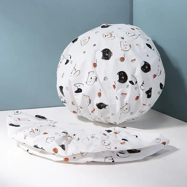 Adults' Fashion Unisex 2-Pack Cartoon Print Waterproof Adjustable Set Shower Caps, Casual Hair Protection, Bathroom Home Supplies