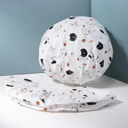 Adults' Fashion Unisex 2-Pack Cartoon Print Waterproof Adjustable Set Shower Caps, Casual Hair Protection, Bathroom Home Supplies