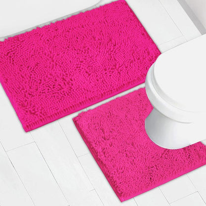 Light Gray Bathroom Mat Set (2-Piece), Synthetic Dense Pile, Super Water Absorbent Quick Dry, Sturdy PVC Base, Non-Slip, Machine Washable, Rectangle for Bathtubs