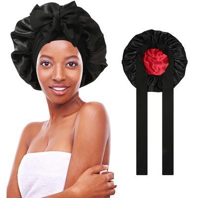 Double Layered Satin Night Caps Hair Care Silk-Like Bonnet Sleeping Hat Shower Caps for Women Nightcap With Elastic Tie Band Gifts Household