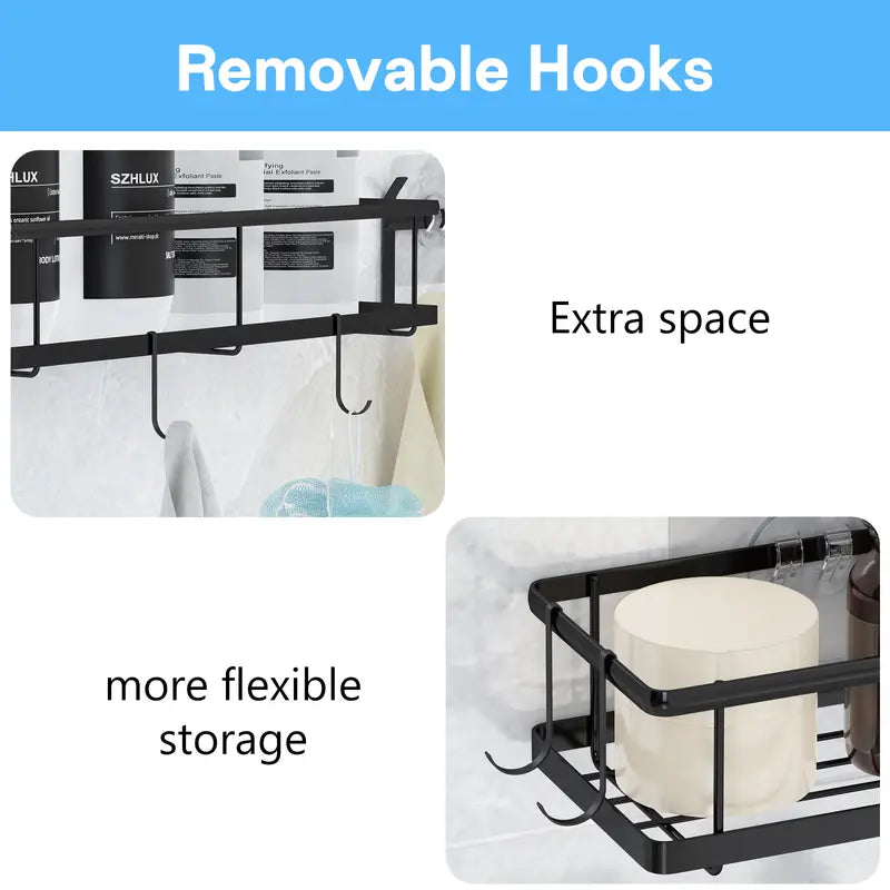 6-Pack Shower Caddy Bathroom Organizers and Storage Shelves, Rustproof Stainless Steel Shower Caddy with Hooks & Soap Dish, No Drilling Wall Mounted Storage Baskets for Bathroom, Kitchen & Toilet, Black