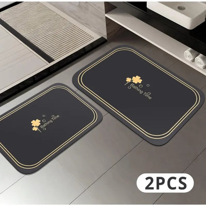 2PC Super Absorbent Bathroom Floor Mat Thickened Bathroom Absorbent Quick-drying Slip-Resistant Suitable Use in Shower Areas