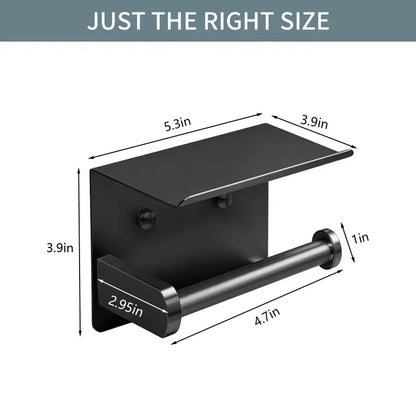 DGAPHRO Black Toilet Paper Holder with Shelf Rustproof Stainless Steel, Adhesive or Screw Wall Mount for Easy Installation, Toilet Tissue Holder for Bathroom,Washroom, Kitchen,RV.
