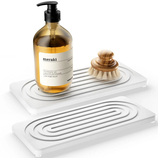 2 PCS Water Absorbing Stone Tray for Sink, Quick Drying Diatomite Bathroom Tray Countertop, Bathroom Accessory, Stone Drying Mat for Kitchen Counter Faucet, Water Absorbent Mat, Soap Dish Dispenser Vanity Organizer, Bathroom Supplies, White-A-8.3" x 4"