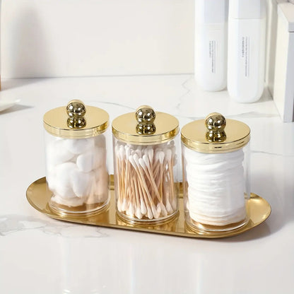 2/3 Pcs Qtip Holder Bathroom Set with Tray, Acrylic Apothecary Jars Dispenser with Lid, for Cotton Balls & Swabs, Modern Bathroom Accessories Organizer, Bathroom Accessory Set