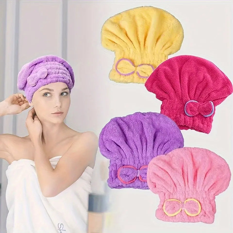 Women's Quick-Dry Shower Cap, Shampoo Cap, Elegant Bow Design, Super Absorbent Towel, Fast Drying Essential, Bathroom Accessories, Soft Texture, Beauty Care, Hair Cap