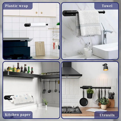 Paper Towel Holder, Self-Adhesive Paper Towel Holder Under Cabinet for Kitchen, No Drill Wall Mount-SUS304 Stainless Steel, Space-Saving, Easy Installation for Kitchen, RV & Bathroom-13’’ Towel Rack for Rolls, Plastic Wrap & More