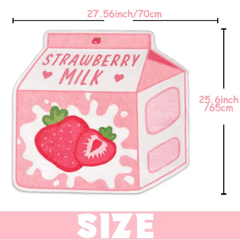 Cute Pink Fruit Strawberry Milk Rug Non-Slip Soft Washable Funny Irregular Shaped Bath Mat for Bathroom Bedroom Living Room
