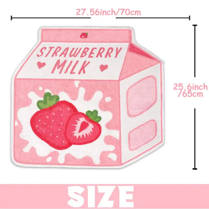 Cute Pink Fruit Strawberry Milk Rug Non-Slip Soft Washable Funny Irregular Shaped Bath Mat for Bathroom Bedroom Living Room