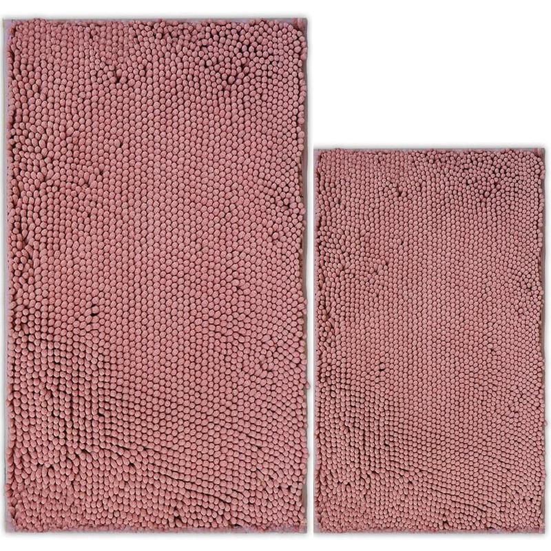 Light Gray Bathroom Mat Set (2-Piece), Synthetic Dense Pile, Super Water Absorbent Quick Dry, Sturdy PVC Base, Non-Slip, Machine Washable, Rectangle for Bathtubs