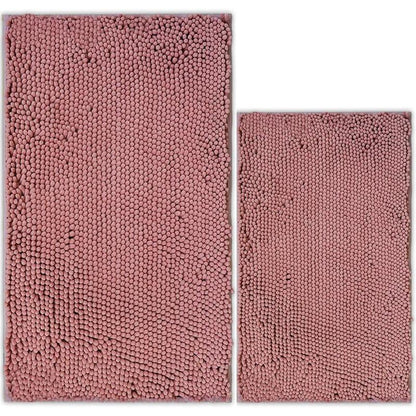 Light Gray Bathroom Mat Set (2-Piece), Synthetic Dense Pile, Super Water Absorbent Quick Dry, Sturdy PVC Base, Non-Slip, Machine Washable, Rectangle for Bathtubs