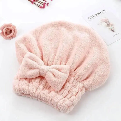 Women Bath Set With Bowknot Decor Shower Cap & Hair Drying Bonnet, Soft Super Absorbent Reusable Microfiber Hair Towel Wrap, Daily Household Personal Hair Care Supplies