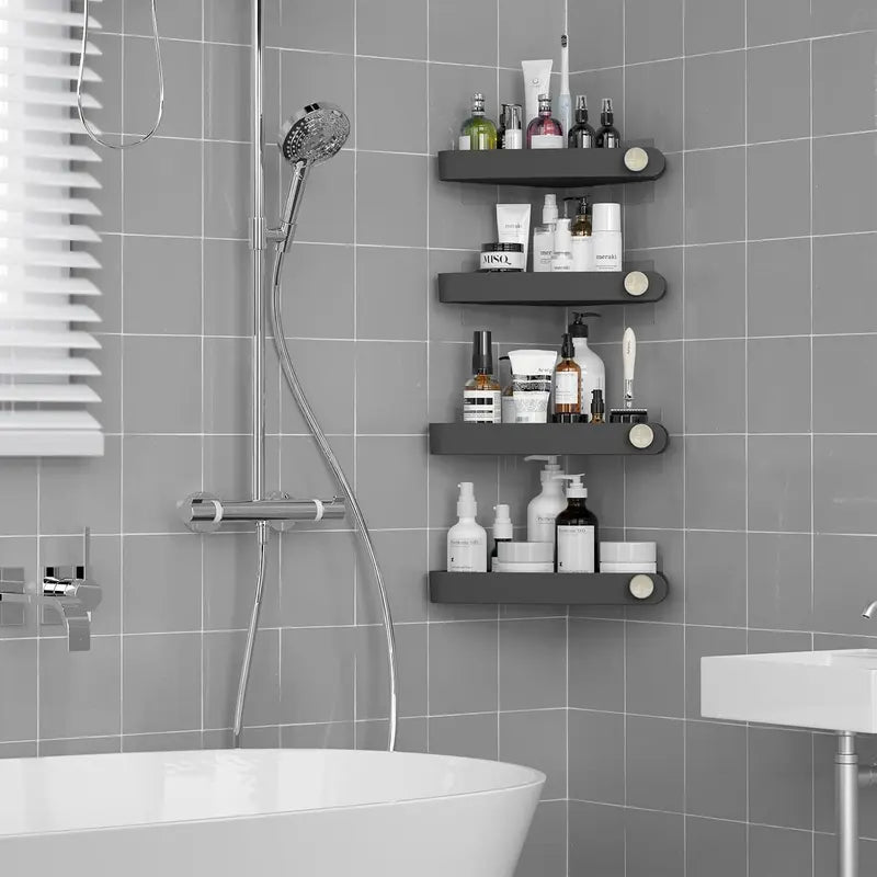 Corner Shower , 4 Pack Adhesive Corner Shower Shelves for Inside Shower, Plastic Shower Organizer for Bathroom Storage, Black