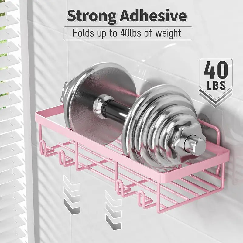 5-Pack Self-Adhesive Stainless Steel Shower Organiser Caddy Set - Bathroom Accessory Set, No-Drilling Multi-Piece Modern Rust-Resistant Steel Shelves for Shampoo, Body Wash