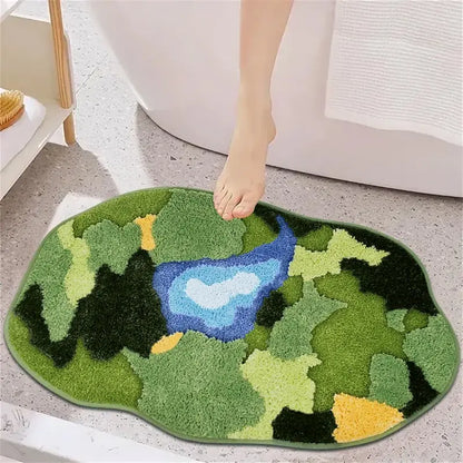 Vandleonet 3D Moss Green Microfiber Bath Mat - 32x20 in Tufted, Thick Texture, Absorbent, Quick-Dry, Plush Shaggy Fluffy, Non-Slip Backing, Cold-Wash Rustic Home Supplies for Shower Safety, Indoors, Office Decor