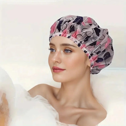 Women's 4-Piece Reusable Printed Shower Caps Set - Adjustable Elastic Bands, Polyester, Waterproof, Portable Bathroom Accessory for Adults, Spa Bathrooms