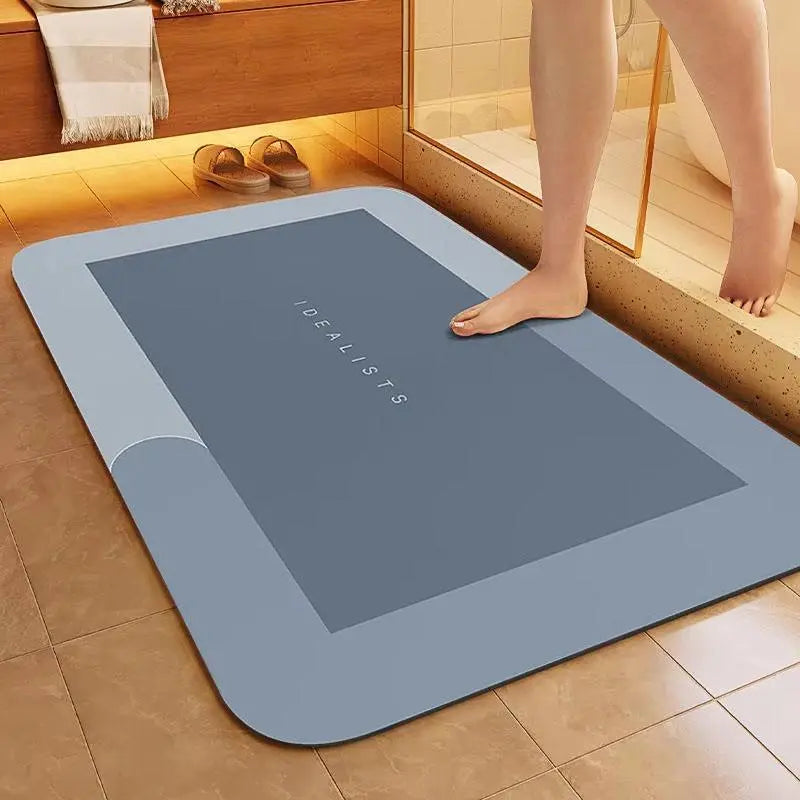 Premium Diatomite Bath Mat – Ultra Fast Dry Non-Slip Super Absorbent Thin Bathroom Rug, Stain Resistant Easy Clean for Shower, Vanity & Kitchen Rubber Laundry