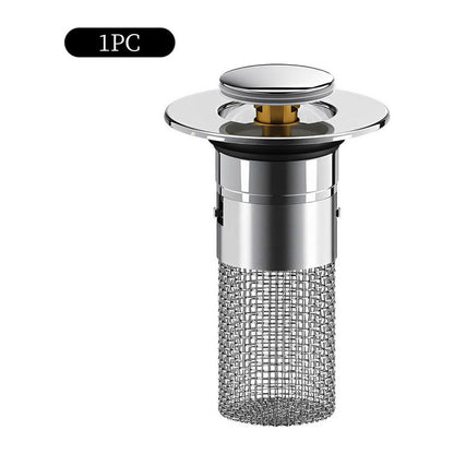 Bathroom Sink Stopper HairCatcher, Universal Pop Up Sink Drain Filter withStainless Steel Filter Basket, Bathroom Sink Drain Strainer Brass Construction Rubber Shower