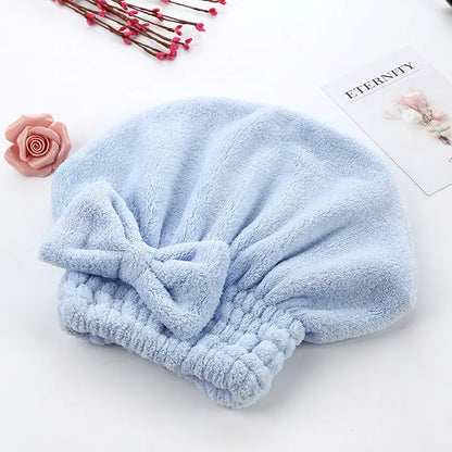Women Bath Set With Bowknot Decor Shower Cap & Hair Drying Bonnet, Soft Super Absorbent Reusable Microfiber Hair Towel Wrap, Daily Household Personal Hair Care Supplies