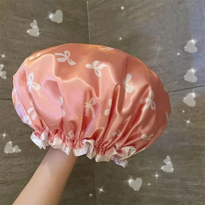 1 Pack Double Layer Waterproof Shower Cap For Women Reusable Hair Care Cap For Bathing Hair Washing Bathroom Accessory Reusable Shower Caps