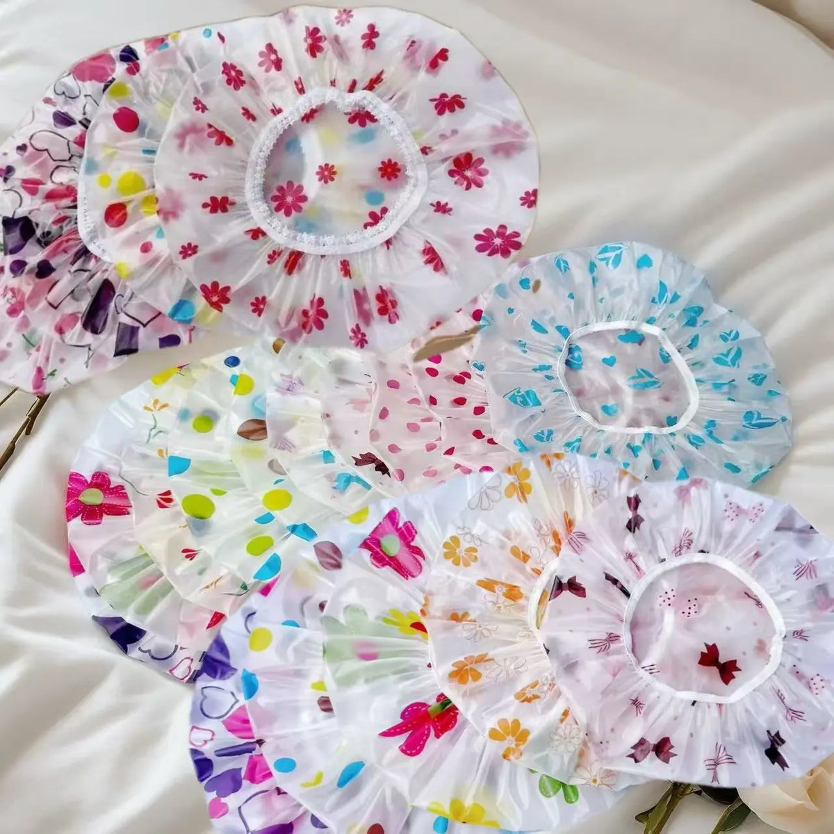 4pcs Shower Cap Waterproof Shower Cap Shower Cap, Reusable Shower Cap, Thickened Waterproof Shower Cap, Shower Cap Supplied By Spa Hair Salon, Kitchen Smoke Proof, Bathroom Accessories, Plastic Shower Caps