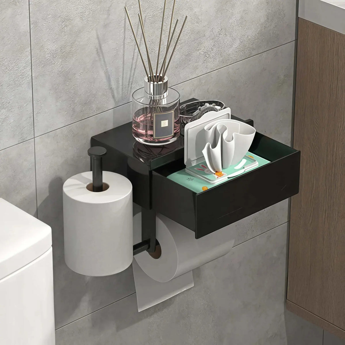 Bathroom Toilet Paper Holder, 1 Count Wall Mounted Punch Free Storage Rack, Waterproof & Rust Proof, Suitable for Bathroom & Toilet, Bathroom Accessories Organizer, Bathroom Gadgets
