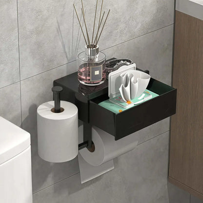 Bathroom Toilet Paper Holder, 1 Count Wall Mounted Punch Free Storage Rack, Waterproof & Rust Proof, Suitable for Bathroom & Toilet, Bathroom Accessories Organizer, Bathroom Gadgets
