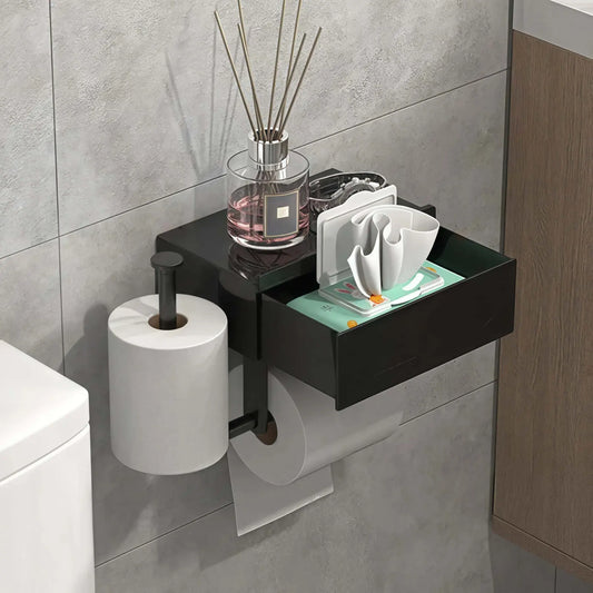 Bathroom Toilet Paper Holder, 1 Count Wall Mounted Punch Free Storage Rack, Waterproof & Rust Proof, Suitable for Bathroom & Toilet, Bathroom Accessories Organizer, Bathroom Gadgets