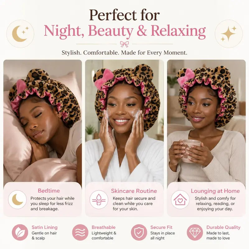 Ruffled Cute Bear Hair Cover, Non-Slip Elastic Head Wrap for Daily Skincare, Mask & Makeup Prep