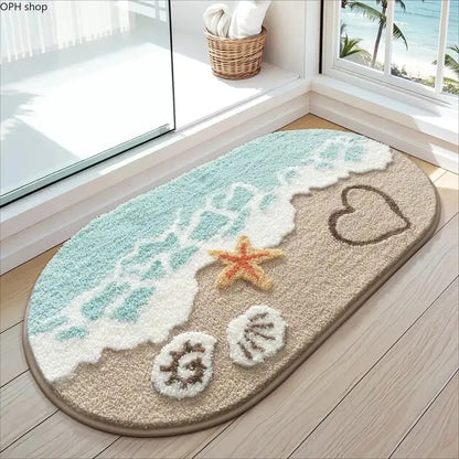 Soft Absorbent Starfish Shell Bathroom Rug - Non-Slip, Quick-Dry, Coastal Touch Decor with Charming Designs for Sea Beach Bathroom, Kitchen, Entryway,sohochic