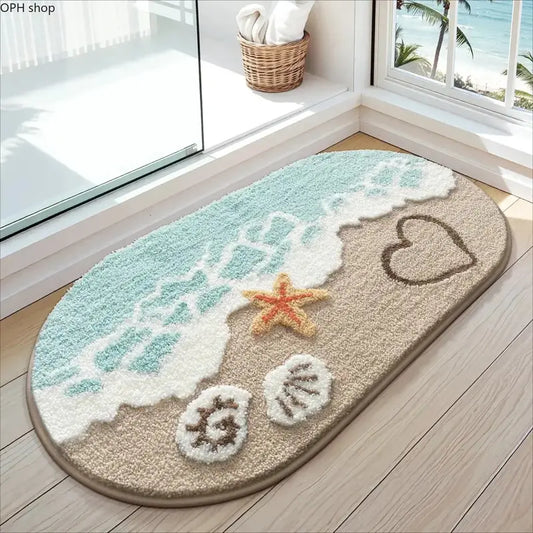 Soft Absorbent Starfish Shell Bathroom Rug - Non-Slip, Quick-Dry, Coastal Touch Decor with Charming Designs for Sea Beach Bathroom, Kitchen, Entryway,sohochic