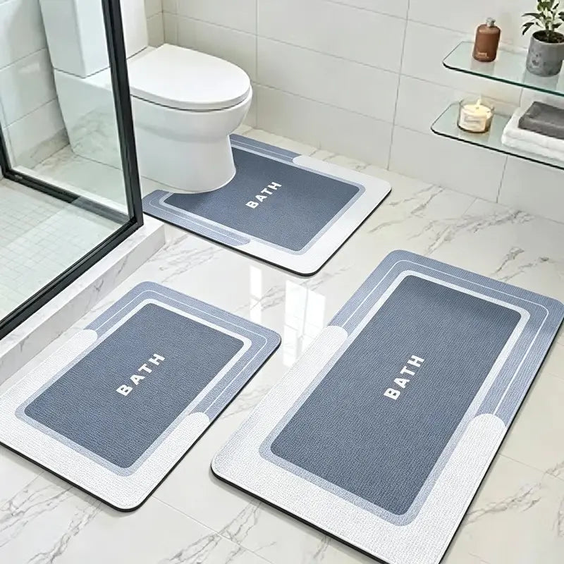 3PCS Multi-Piece Set Bathroom Rug Sets - Nonslip Diatomite-TRP Rectangle Rubber Backing Bath Mats, Durable, Water-Absorbent, Quick-Dry for Indoor Bathroom Home Supplies, Water Absorbent Bathmat
