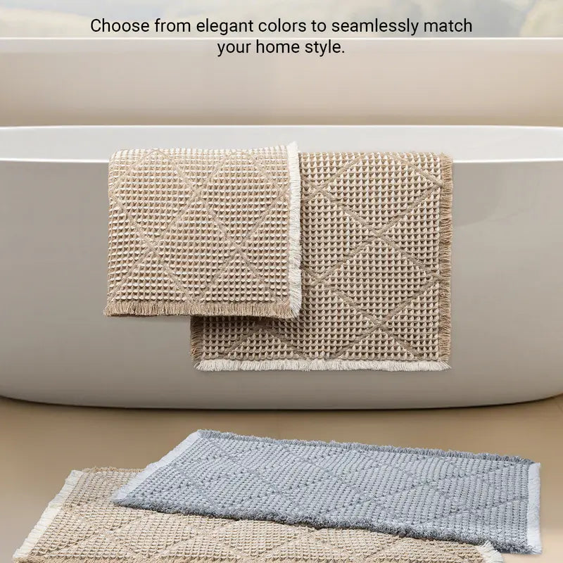 Furicher 2-Piece Anti-Slip Grip Bath Mat Set, Boho Home Spa Waffle Rugs - Super Absorbent Rectangle Mats for Bathroom Decoration, Shower Use, Machine Washable Gray & White (50.8cm×114.7cm + 45.7cm×76.2cm)