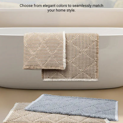 Furicher 2-Piece Anti-Slip Grip Bath Mat Set, Boho Home Spa Waffle Rugs - Super Absorbent Rectangle Mats for Bathroom Decoration, Shower Use, Machine Washable Gray & White (50.8cm×114.7cm + 45.7cm×76.2cm)
