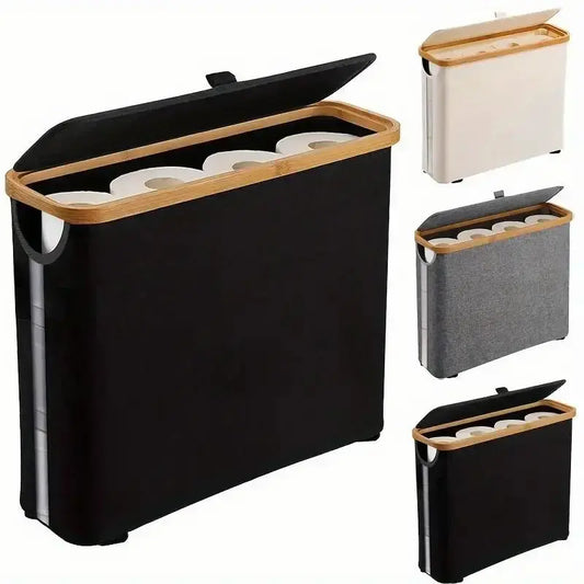 Wooden Freestanding Tissue Holder with Secure Lid, Modern Durable Lightweight Rectangle Home Storage Box, 1-Count Portable Toilet Paper Holder, Bathroom Accessory, Boho Room Accent for Tidy Organization