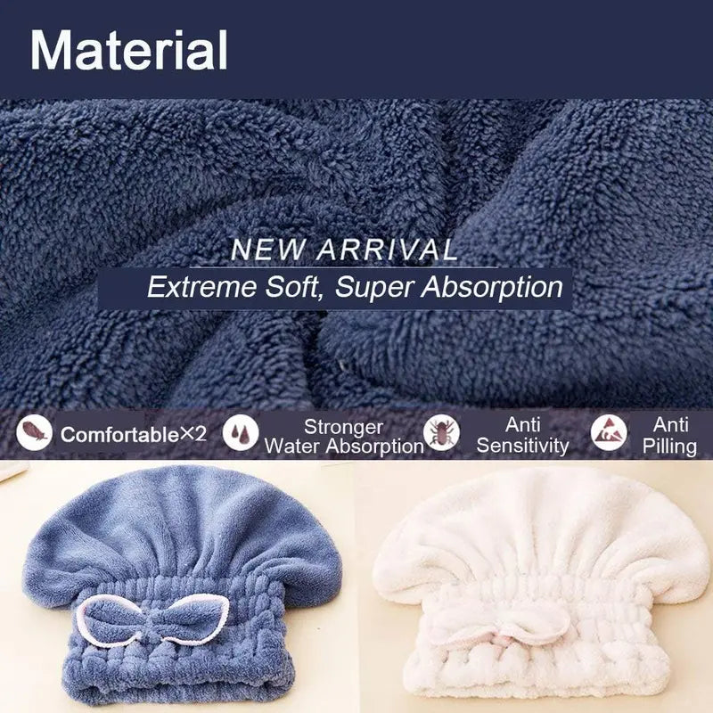 6PCS Microfiber Hair Drying Caps with Bow-Knot Women Elastic Hair Drying Towels Head Wrap Cap Absorbent Fast Drying Hair Turban Wrap Towels Super Soft Shower Hair Bath Cap for Curly Long Wet Hair ﻿